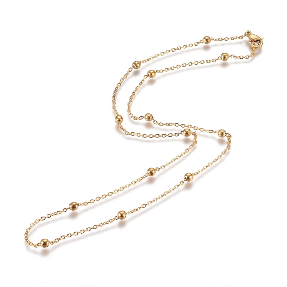 50cm - Gold plated stainless steel cable bead chain with lobster clasp x 1 piece