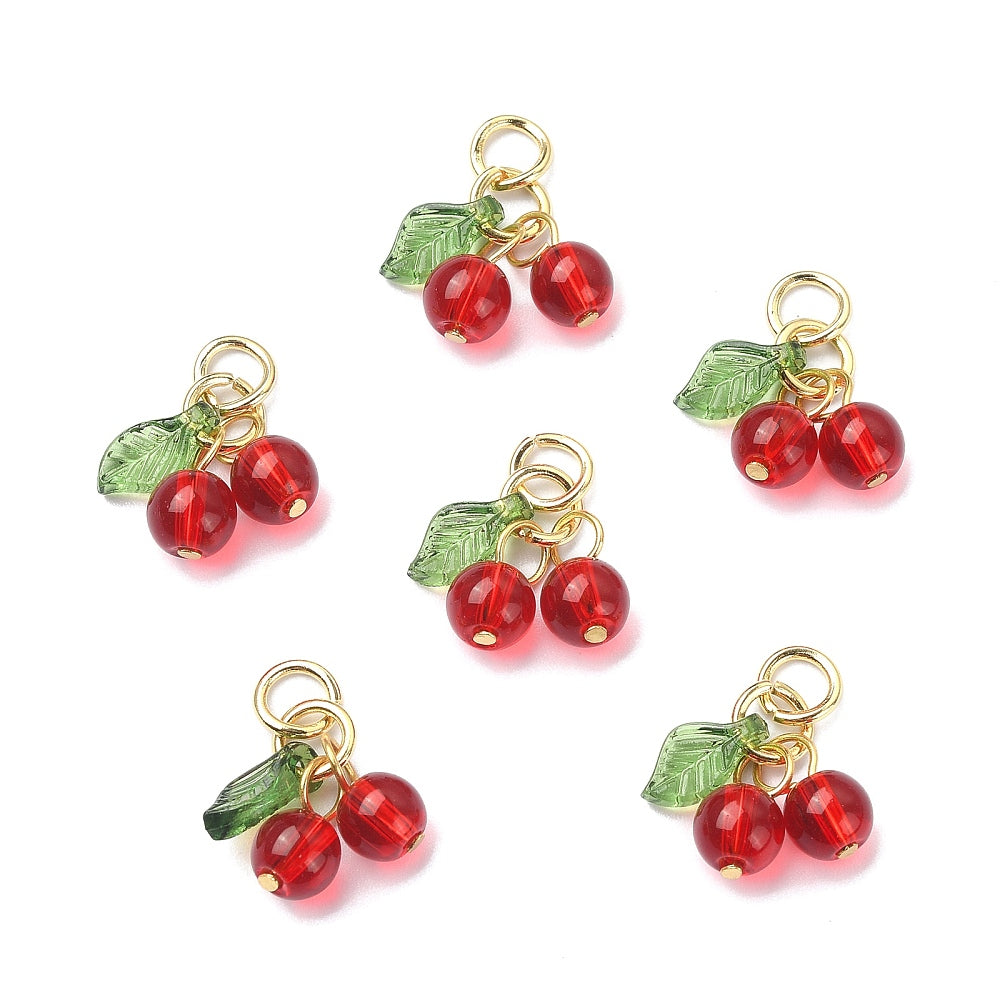 Glass Cherry charms x 6 pieces