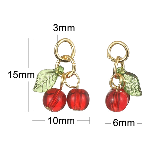 Glass Cherry charms x 6 pieces
