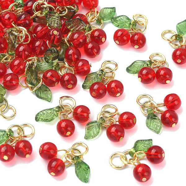 Glass Cherry charms x 6 pieces