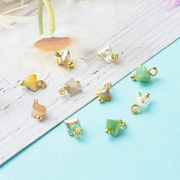 Bulk pack glass charms - 100 pieces - GREEN/YELLOW mix