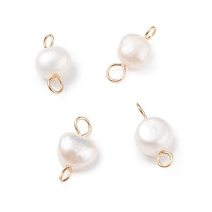 Natural fresh water pearl - gold charms 2 loops  - pack of 6