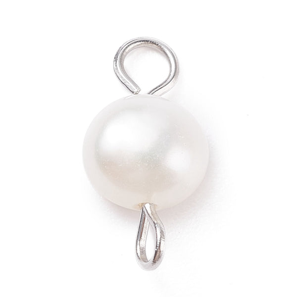 Natural fresh water pearl 2 loops - silver charms - pack of 6