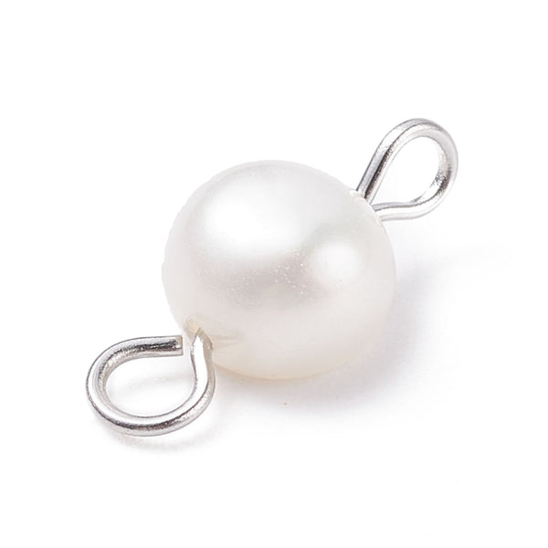 Natural fresh water pearl 2 loops - silver charms - pack of 6