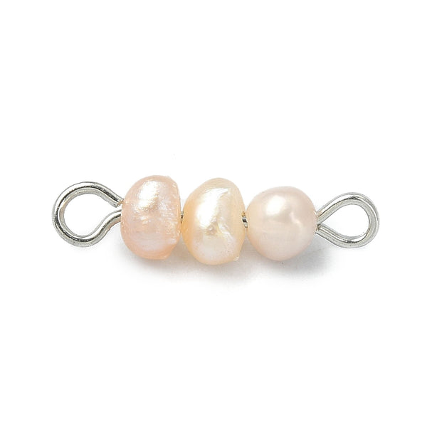 Triple pearl beads with loops  - pack of 4