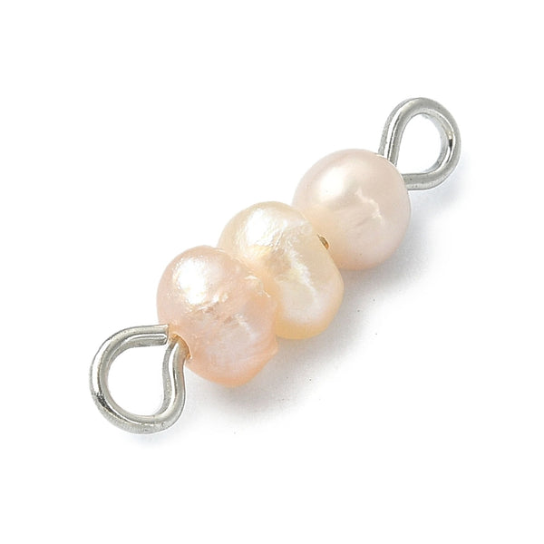 Triple pearl beads with loops  - pack of 4