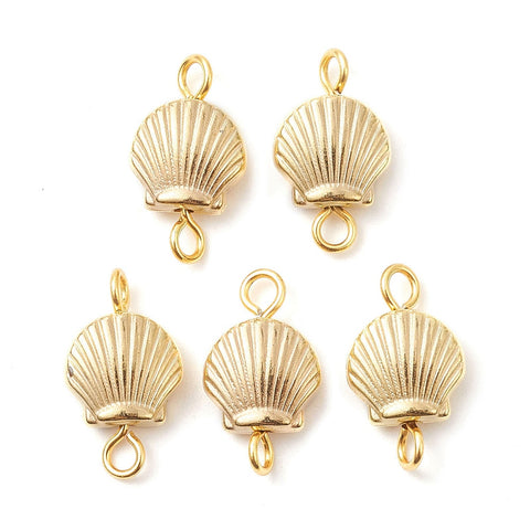 Gold plated small shell charms double loop x 6 pieces