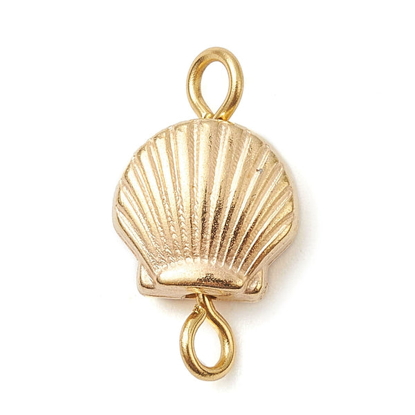 Gold plated small shell charms double loop x 6 pieces