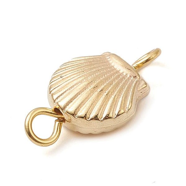 Gold plated small shell charms double loop x 6 pieces