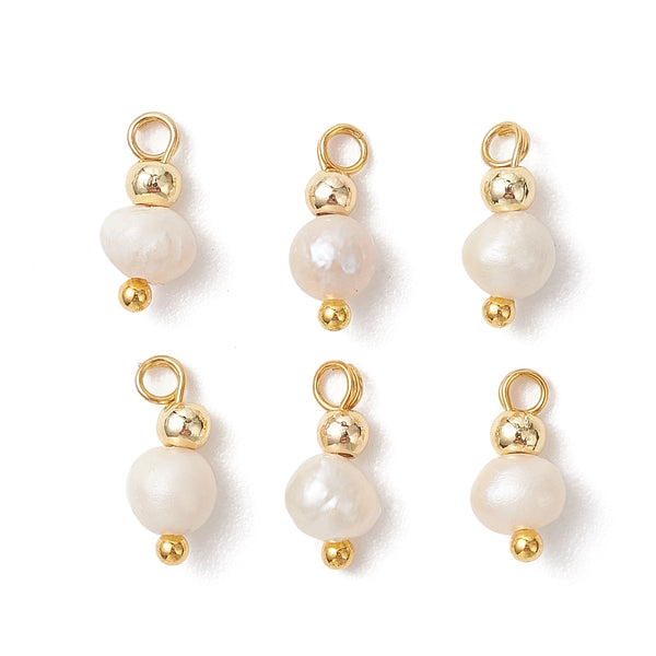 Natural Cultured pearl charms with gold bead x 8 pieces