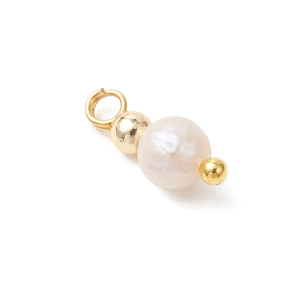 Natural Cultured pearl charms with gold bead x 8 pieces