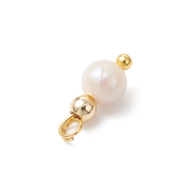 Natural Cultured pearl charms with gold bead x 8 pieces