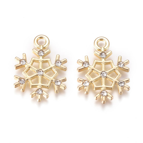 Gold plated diamante snowflake charms x 6 pieces STYLE 2
