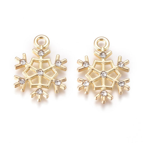 Gold plated diamante snowflake charms x 6 pieces STYLE 2