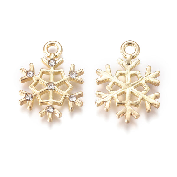 Gold plated diamante snowflake charms x 6 pieces STYLE 2
