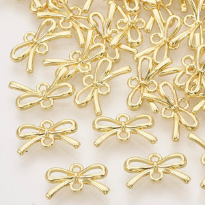 Gold plated bow double connector charms x 8 pieces