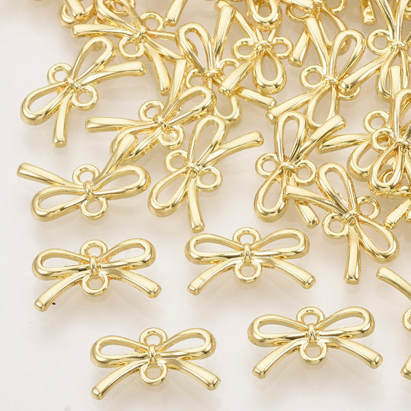 Gold plated bow double connector charms x 8 pieces