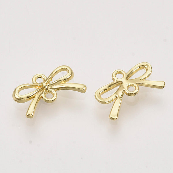 Gold plated bow double connector charms x 8 pieces