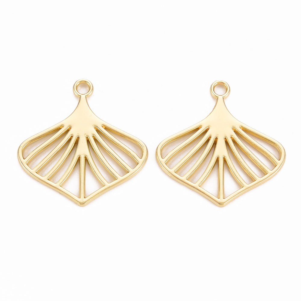 Gold fan leaf shape charms - pack of 6