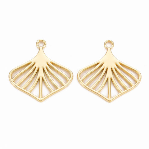 Gold fan leaf shape charms - pack of 6