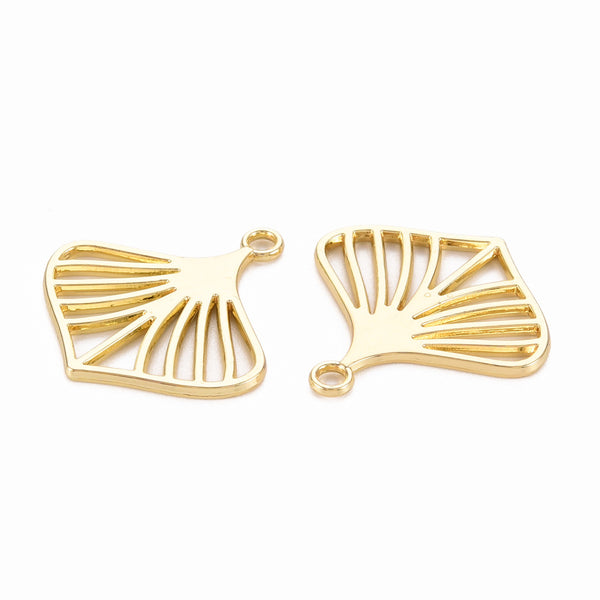 Gold fan leaf shape charms - pack of 6