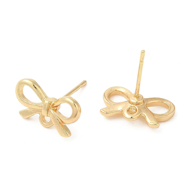 Gold plated stainless steel bow stud tops - 10 x pieces