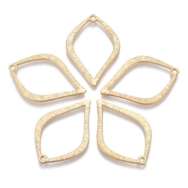 Textured gold plated marquise shape charms x 6 pieces