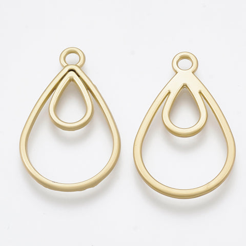 Matte gold plated double drop charm x 6 pieces