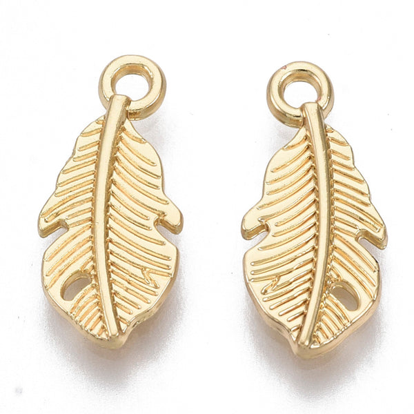 Gold plated small feather charms x 6 pieces