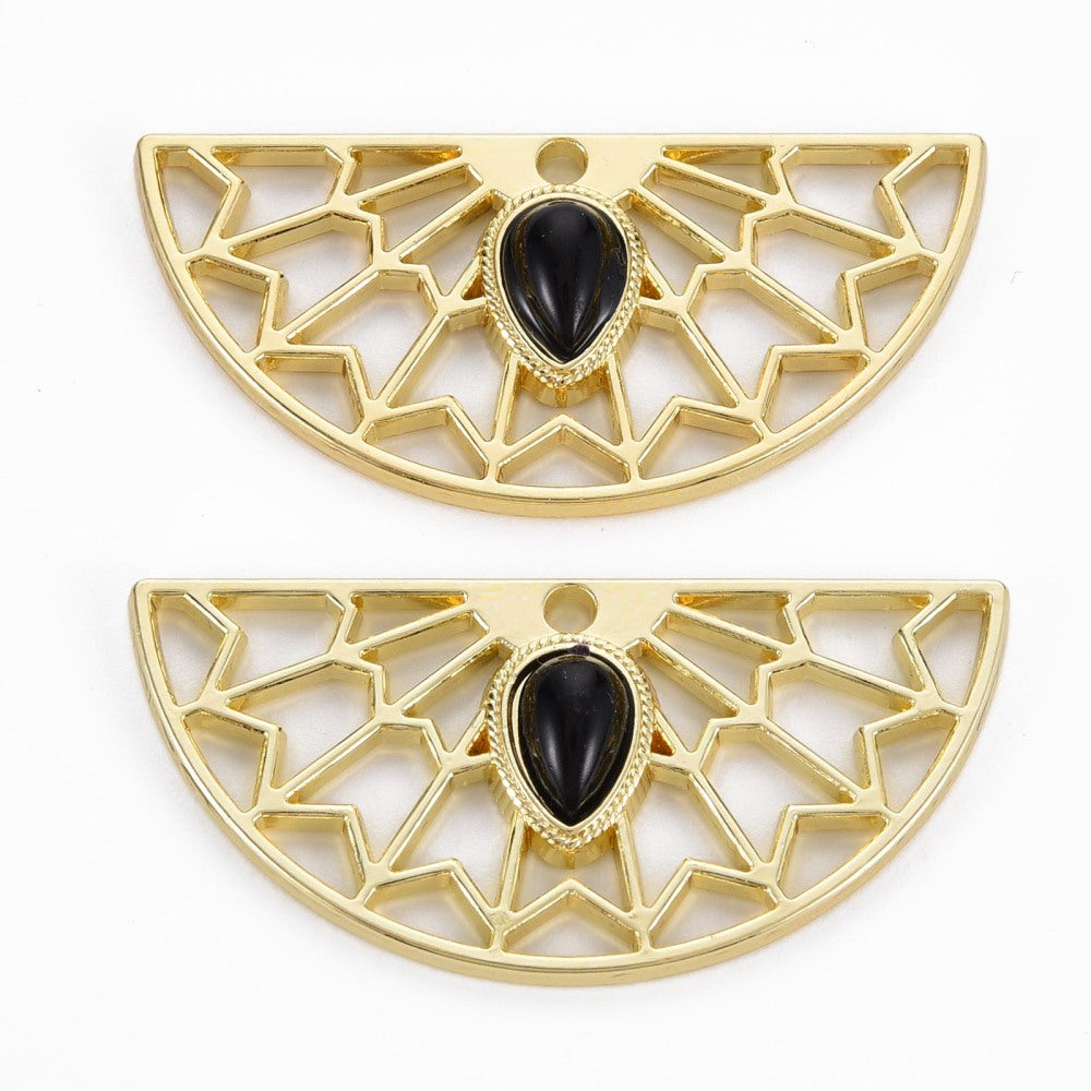 Gold plated semi circle fan charms x 4 pieces