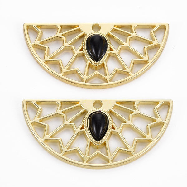 Gold plated semi circle fan charms x 4 pieces