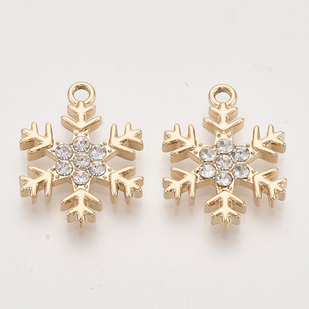 Gold plated diamante snowflake charms x 6 pieces
