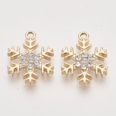 Gold plated diamante snowflake charms x 6 pieces