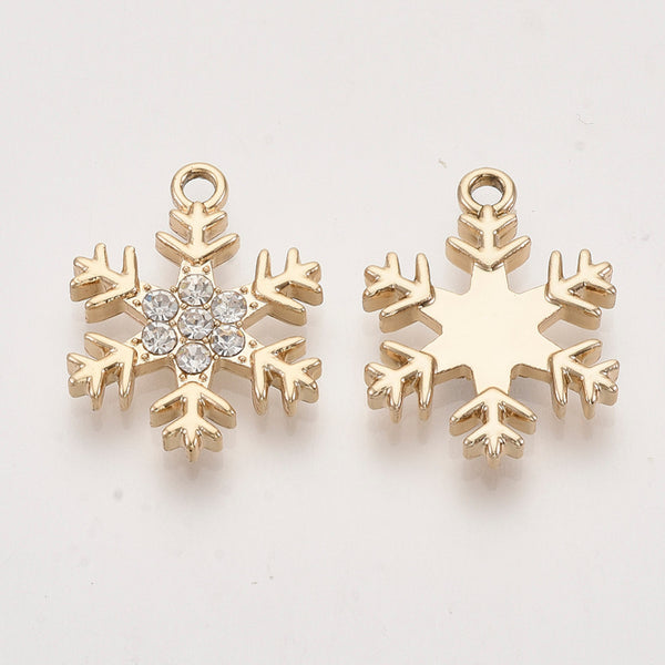 Gold plated diamante snowflake charms x 6 pieces