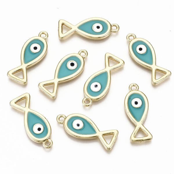 Gold plated teal fish charms - pack of 6