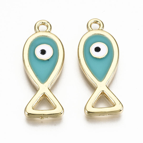 Gold plated teal fish charms - pack of 6