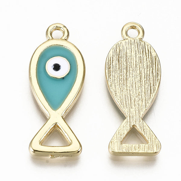 Gold plated teal fish charms - pack of 6