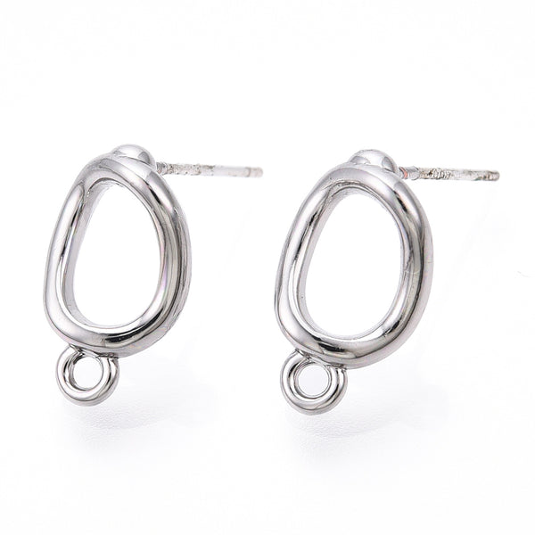 Organic oval silver plated stud earring post x 8 pieces