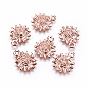 Rose gold plated sunflower charms x 6 pieces