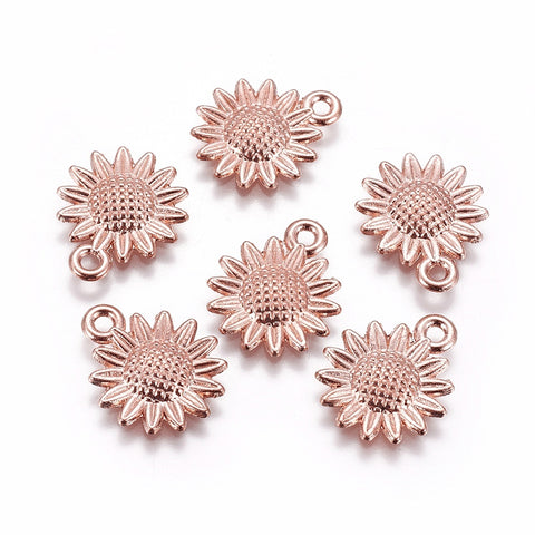Rose gold plated sunflower charms x 6 pieces