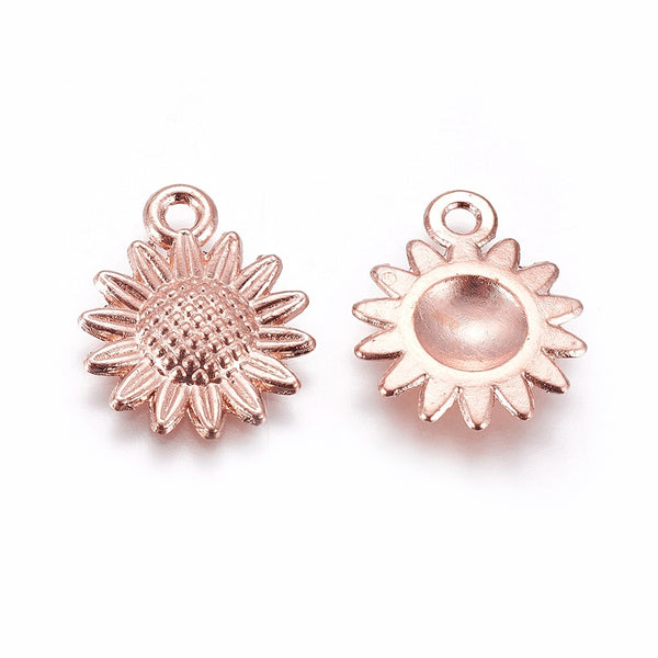 Rose gold plated sunflower charms x 6 pieces