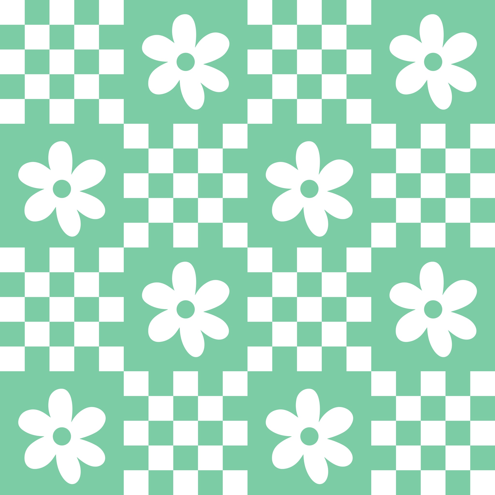 Mint blue flower checker pattern water transfer - #416