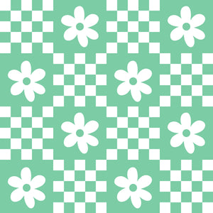 Mint blue flower checker pattern water transfer - #416