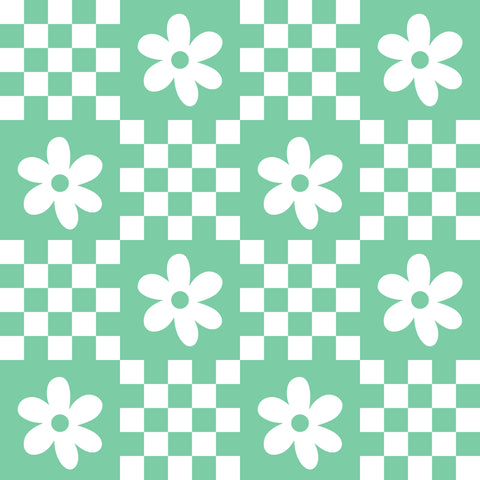 Mint blue flower checker pattern water transfer - #416