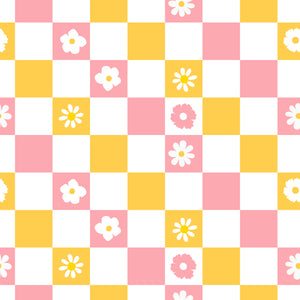 Pink & Yellow flower checker pattern water transfer - #420