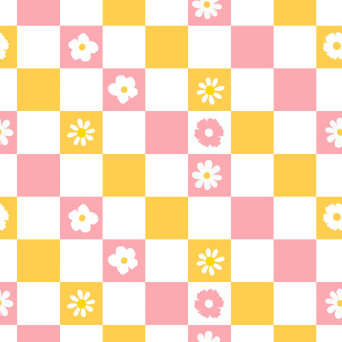 Pink & Yellow flower checker pattern water transfer - #420