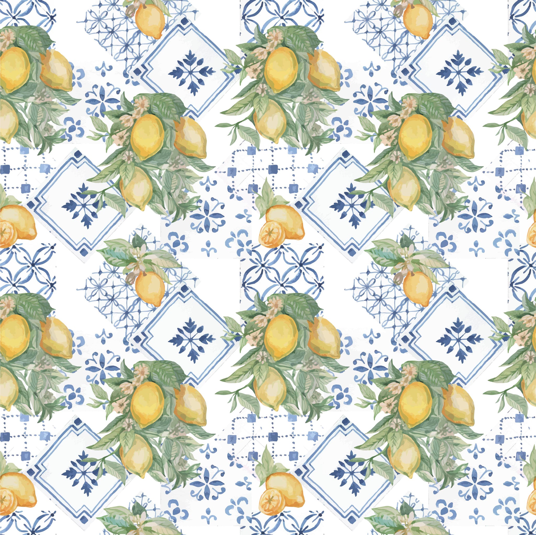 Santorini tiles with lemons pattern water transfer - #421