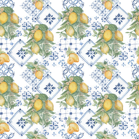 Santorini tiles with lemons pattern water transfer - #421