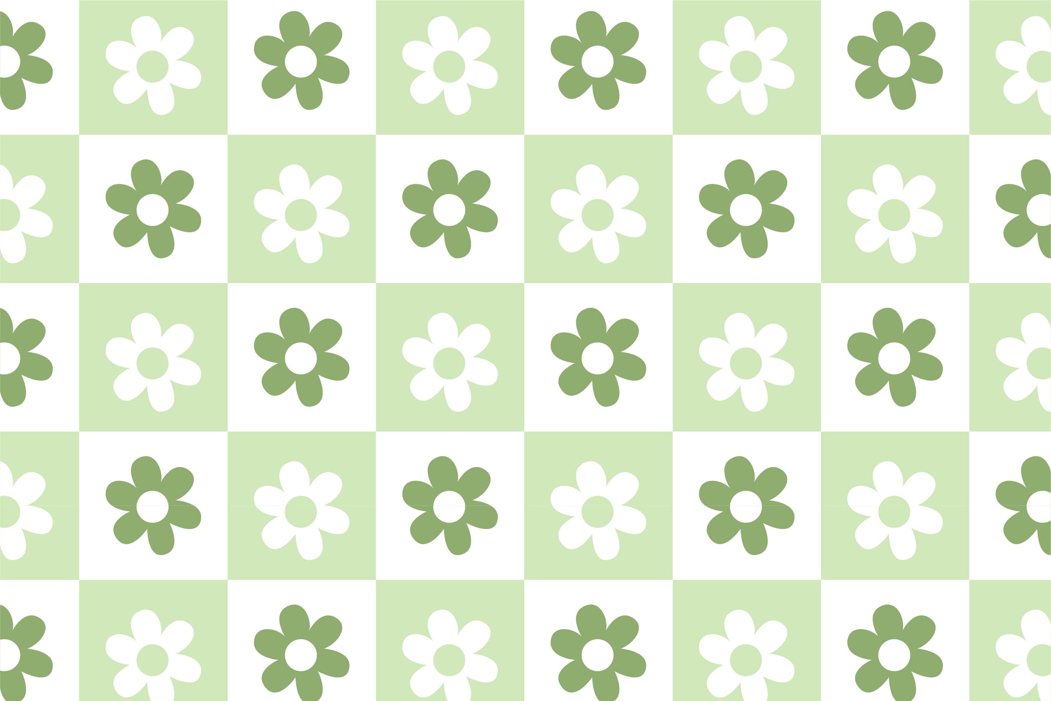 Sage green & white flower checker pattern water transfer - #422