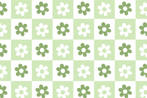 Sage green & white flower checker pattern water transfer - #422